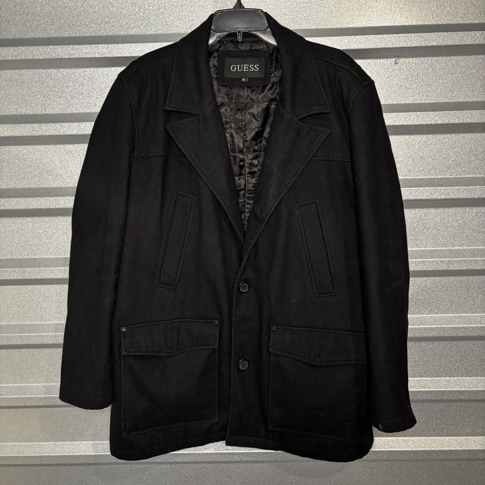 Guess Mens XXL Black Wool Blend Peacoat Jacket Outerwear XXL - Picture 1 of 16